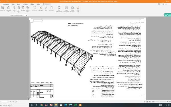 Structural drawings of light truss shed of 15 openings with corner and stud sections